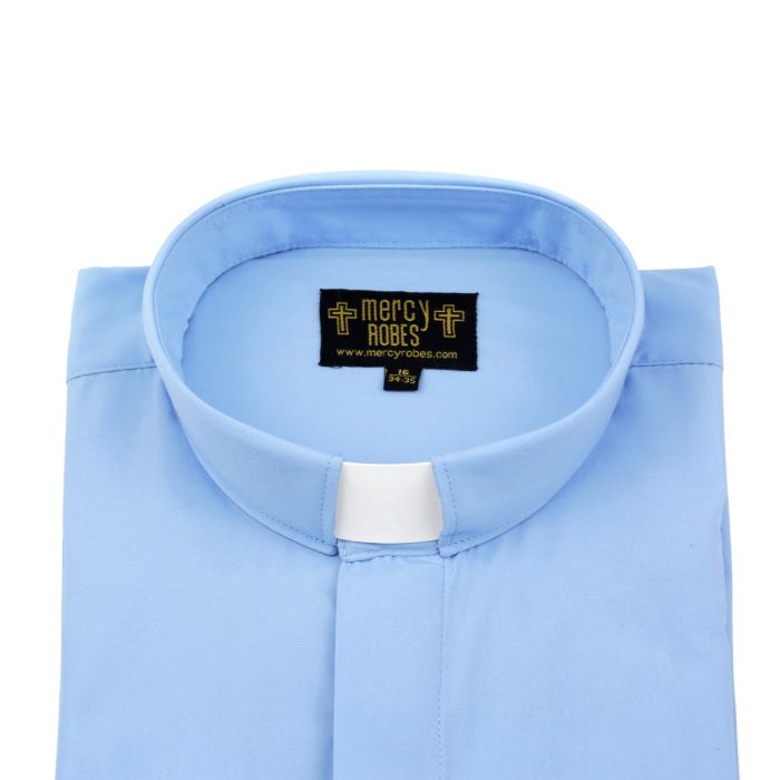 Mens Long Sleeve Standard Cuff Tab Collar Clergy Shirt (Light Blue)