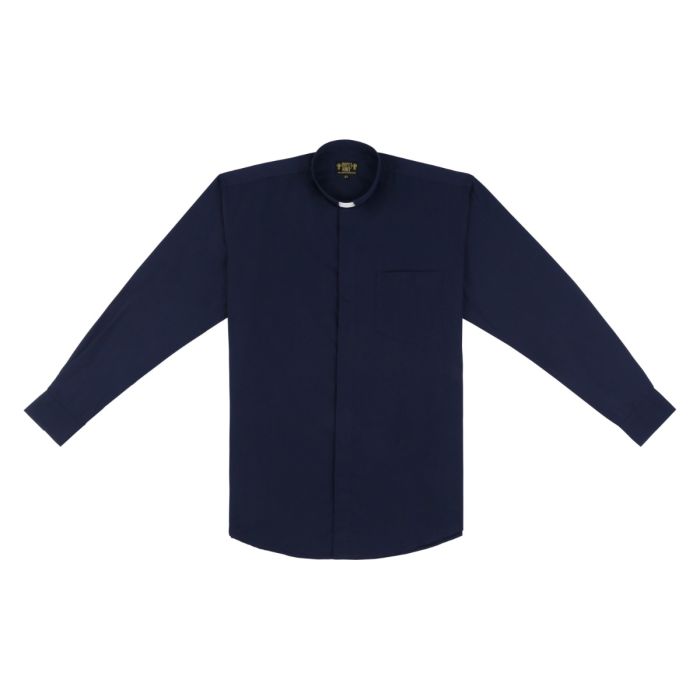 Mens Long Sleeve Standard Cuff Tab Collar Clergy Shirt (Navy Blue)