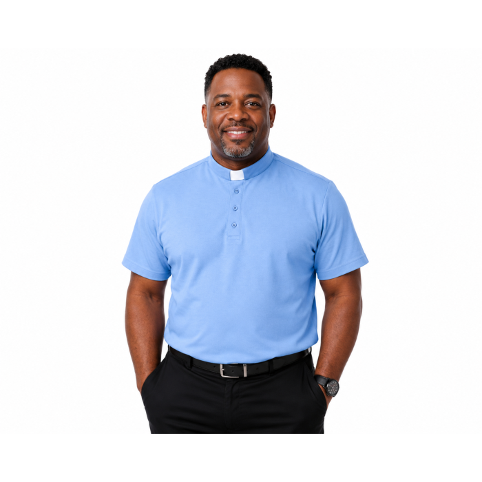 Mens Clergy Polo Short Sleeves Tab Collar Shirt (Light Blue) | Size: 5XL