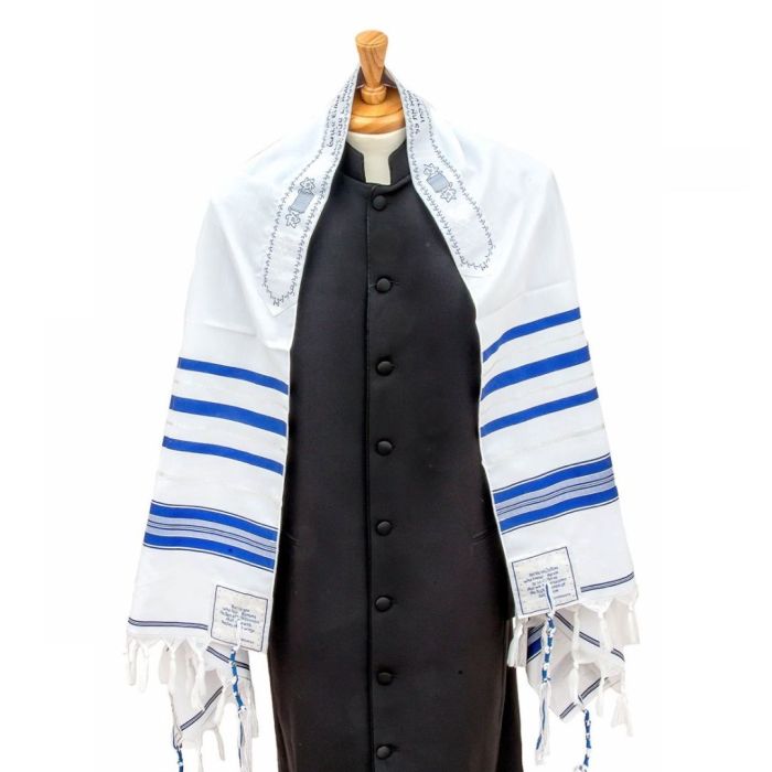 Prayer Shawl in White, Royal, and Silver