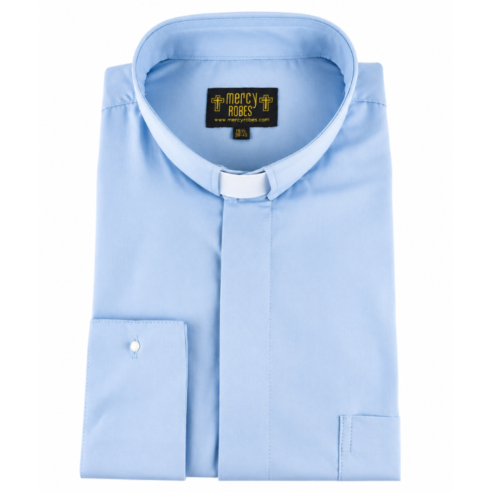 Mens Long Sleeve French Cuff Tab Collar Clergy Shirt - Light Blue Elegance  for Every Occasion