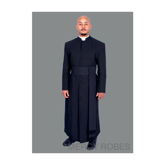 Mens 33 Button Clergy Robe With Band Cincture (Black)