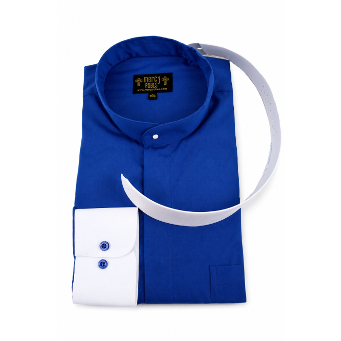 royal blue dress shirt for men Mens Long Sleeve Clergy with White Cuff Strapless Lace Ball Gown tea length prom dresses or for any occasion. BIRTHDAY:9