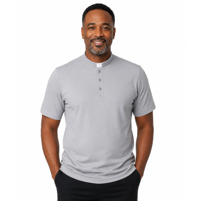 Mens Clergy Polo Short Sleeves Tab Collar Shirt (Light Grey)