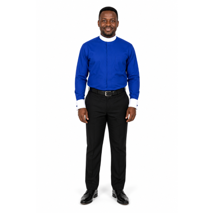 Mens Long Sleeve Clergy Shirt with White Cuff
