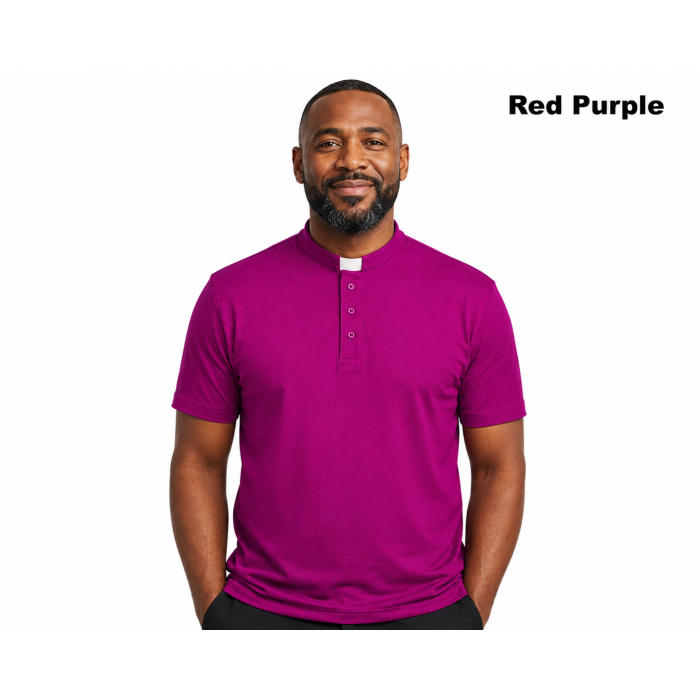 Mens Clergy Polo Short Sleeves Tab Collar Shirt (Red Purple)
