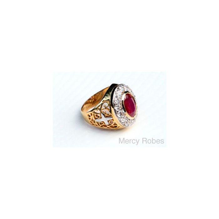 Mens Bishop Ring Style Mercy2014 (G R) (Red Ruby)