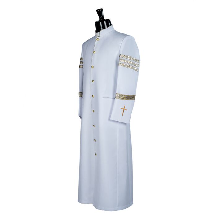 Mens Clergy Robe Style Bjn125 With Bars (White/Gold)