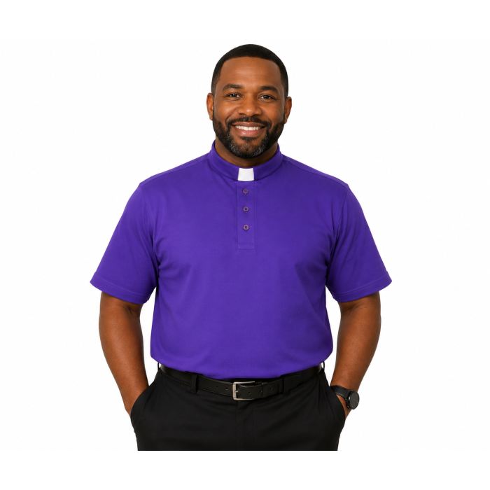 Mens Clergy Polo Short Sleeves Tab Collar Shirt (Roman Purple)