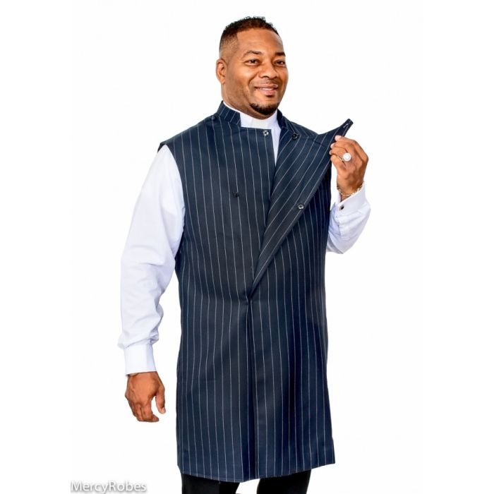 Clergy Apron Style 02 (Navy Blue/White Pinstripe)