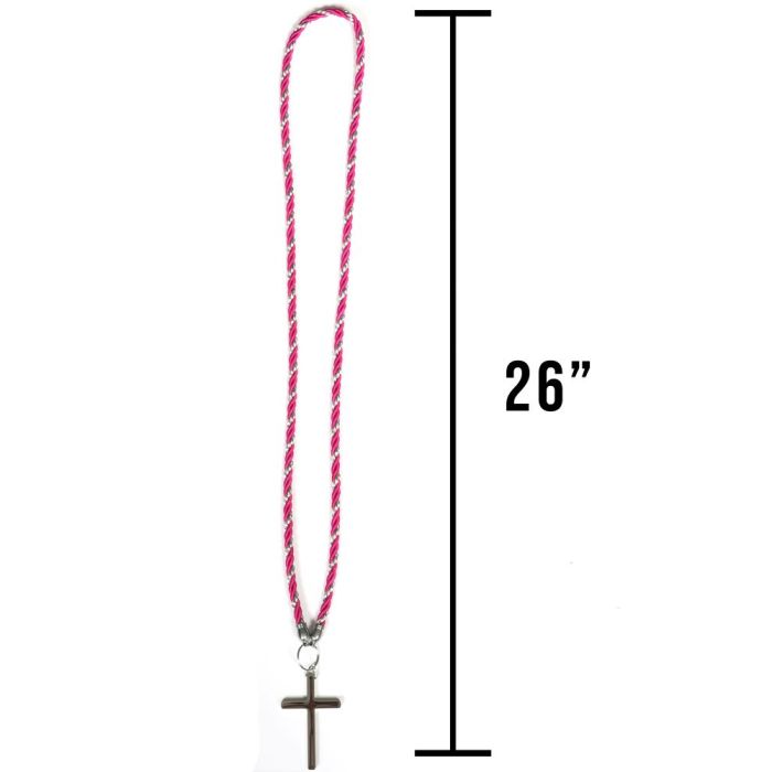 Two Tone Clergy Cord 033 (Fuchsia/Silver) With Stainless Steel Cross