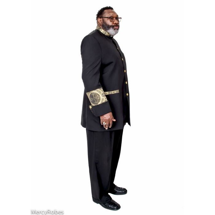Clergy Jacket Style CJ011 Black with Gold Trim Elegance