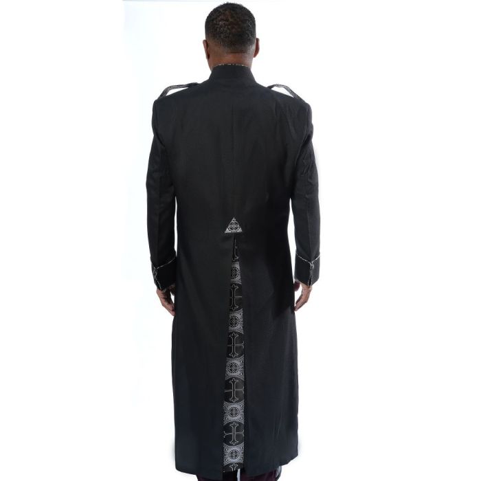 Clergy Robe Style LCR165 2 Front Pleats (Black/Black-Silver LT)