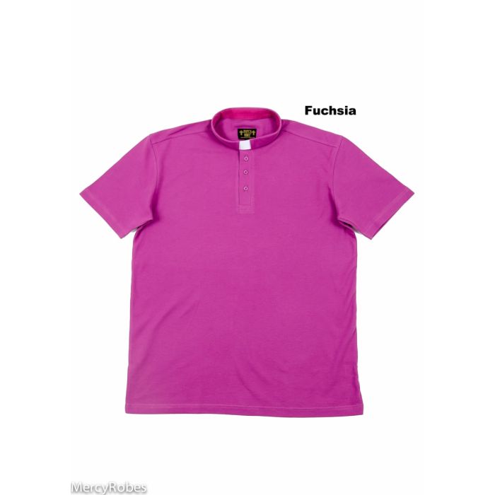 Mens Clergy Polo Short Sleeves Tab Collar Shirt (Fuchsia)