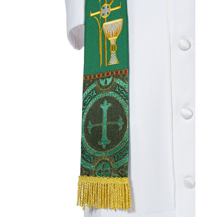 Clergy Stole Embroidered Pax With Chalice (Green-Gold LT)
