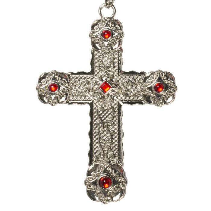 Pectoral Cross With Chain Subs433-A Red - Elegant Religious Accessory