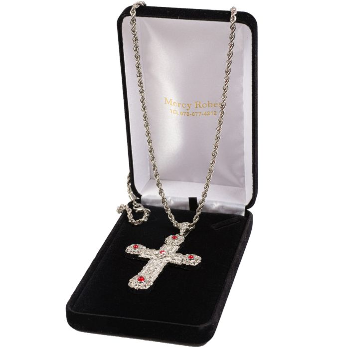 Pectoral Cross With Chain Subs433-A Red - Elegant Religious Accessory
