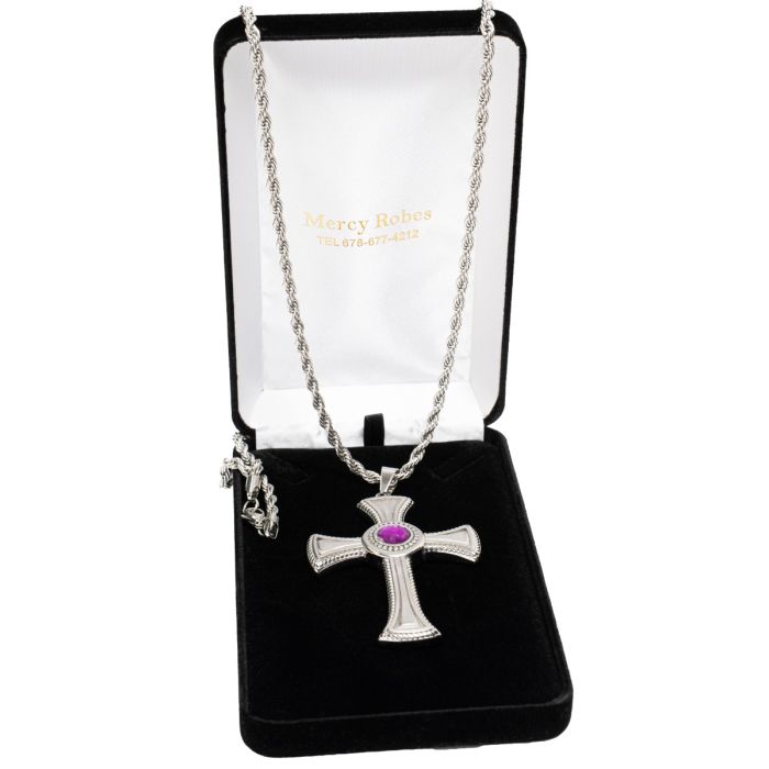 Pectoral Cross With Chain Style Sbats002 S-P - Purple Stone Elegance