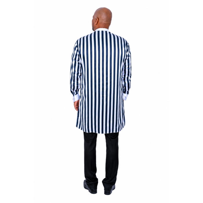 Mens Pinstripe French Cuff Clergy Kurta Shirt - Elegant White/Black Design for Stylish Clergy Wear Mens Pinstripe French Cuff Clergy Kurta Shirt - Elegant White/Black Design for Stylish Clergy Wear