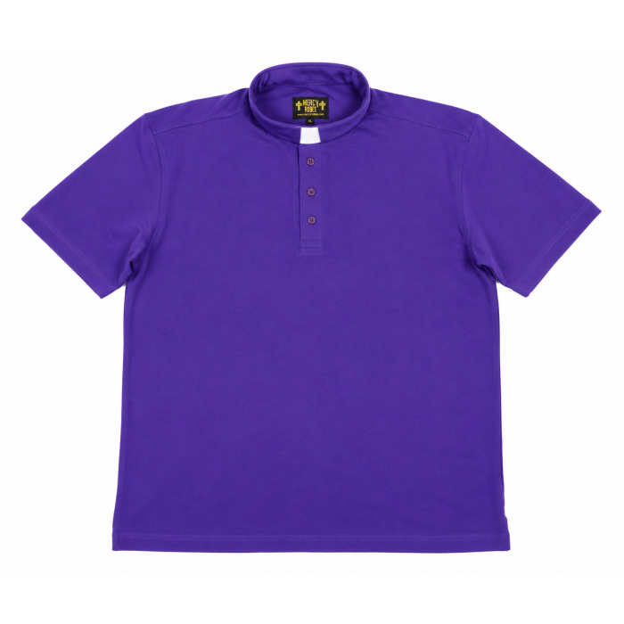 Mens Clergy Polo Short Sleeves Tab Collar Shirt (Roman Purple)
