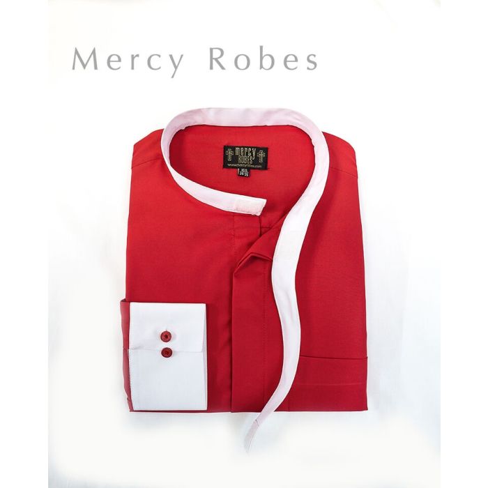 Mens Exclusive Long Sleeve Attached Full Collar Clergy Shirt (Red)