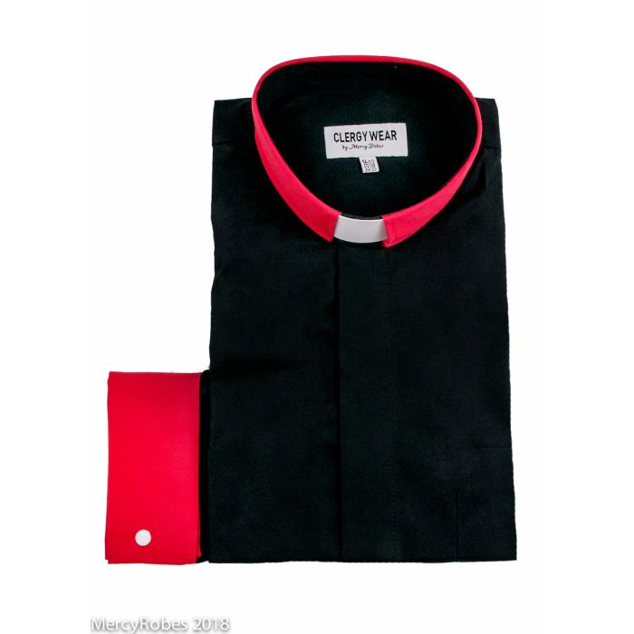 black dress shirt with red collar Black Men Shirt High Stand Collar Shirt One Piece Collar Shirt Contrast Stitch High Tall V Neck Collar High Chinese Band Collar Dress Shirt