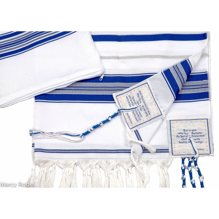 Prayer Shawl (White/Royal/Silver) 32