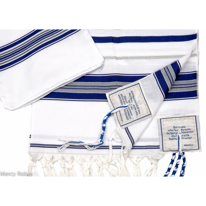 Prayer Shawl (White/Navy/Silver) 32