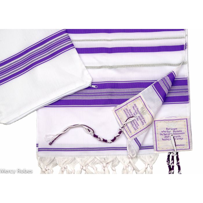 Prayer Shawl (White/Purple/Silver) 32