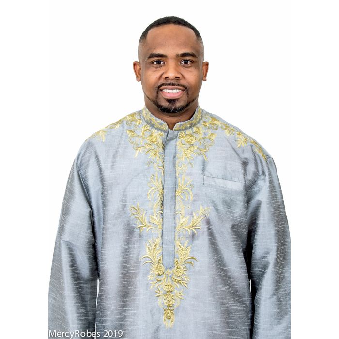 Mens Clergy Kurta Style K-7503 (Silver Grey/Gold)
