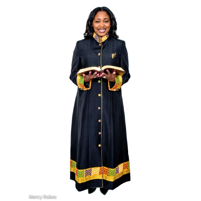 Womens Robe LR121 (Black/Kente Style 02)