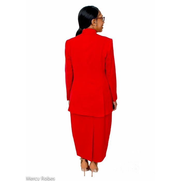 knee length dresses for ladies Women's Red Eton Jacket with Black Satin Shawl Lapel