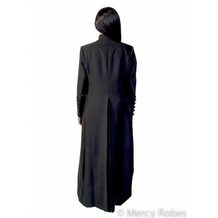 Womens Robe 9 Button LR111 (Black/Black) With Band Cincture