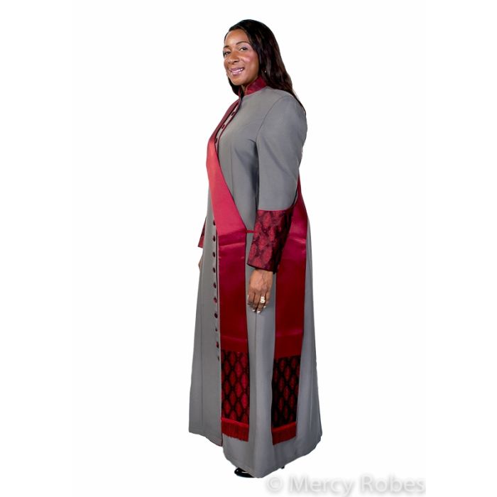 Womens Robe Style LR129 (Grey/Black-Red Brocade) With Stole