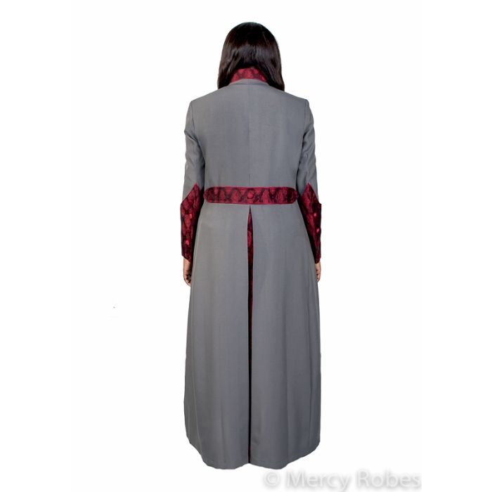 Womens Robe Style LR129 (Grey/Black-Red Brocade) With Stole