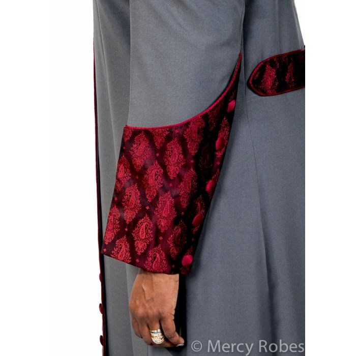 Womens Robe Style LR129 (Grey/Black-Red Brocade) With Stole