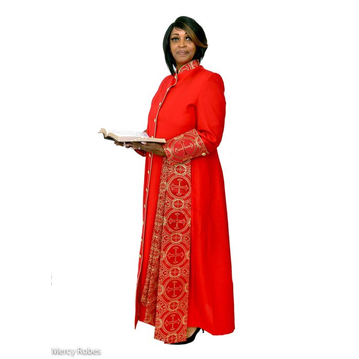 slim fit dress slacks Odette Women's Maxi Dress Red Gold Ikat – Mer St. Barth main image 0