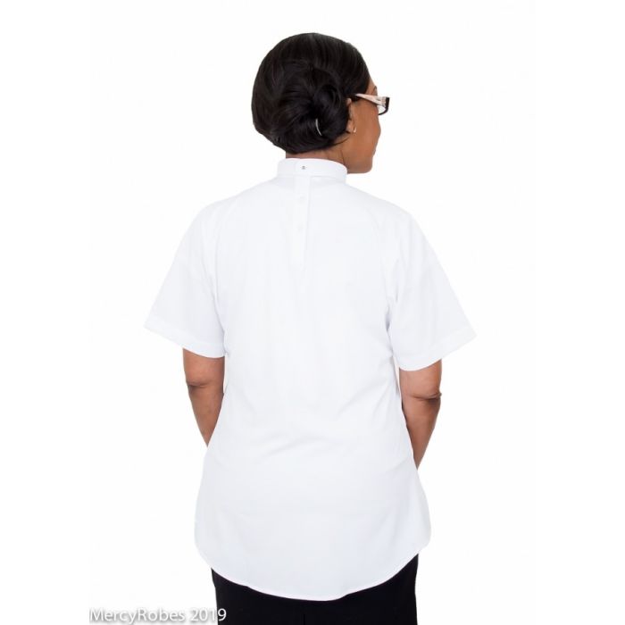 Womens Short Sleeve Clergy Blouse (White)