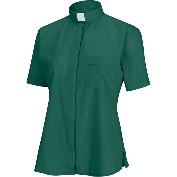 Womens Short Sleeves Tab Collar Clergy Shirt (Dark Green)