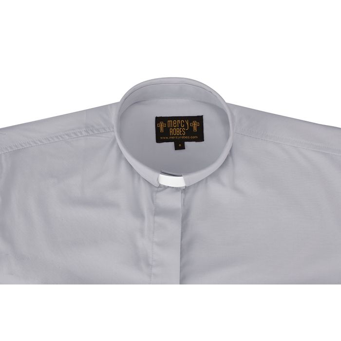 Womens Short Sleeves Tab Collar Clergy Shirt (Light Gray)