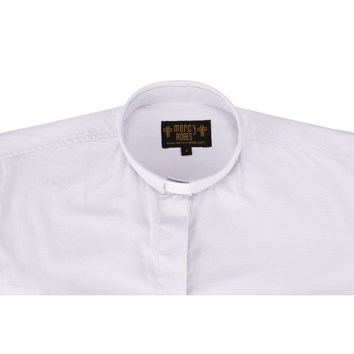 Womens Short Sleeves Tab Collar Clergy Shirt (White)