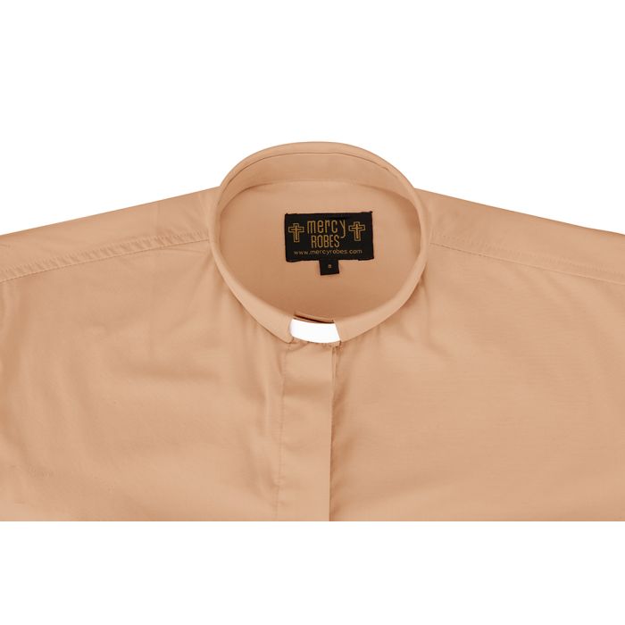 Women Short Sleeves Tab Collar Clergy Shirt (Beige)