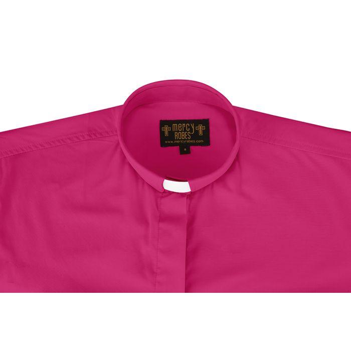 Womens Short Sleeves Tab Collar Clergy Shirt (Fuchsia)