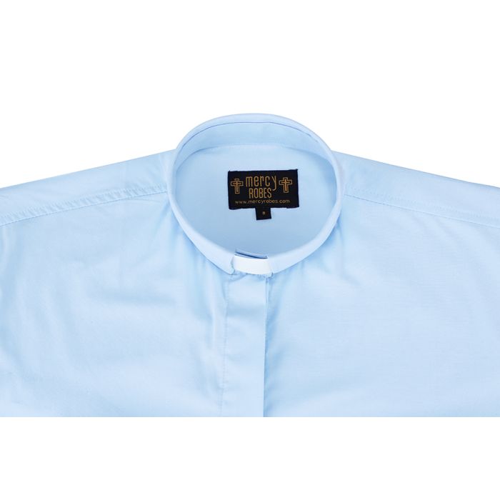 Womens Short Sleeves Tab Collar Clergy Shirt (Light Blue)
