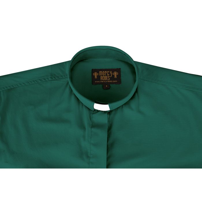 Womens Short Sleeves Tab Collar Clergy Shirt (Dark Green)