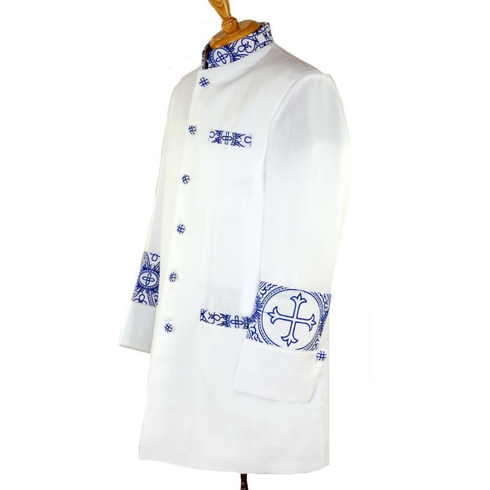 Clergy Jacket CJ011 Elegant White with Royal Accents for Modern