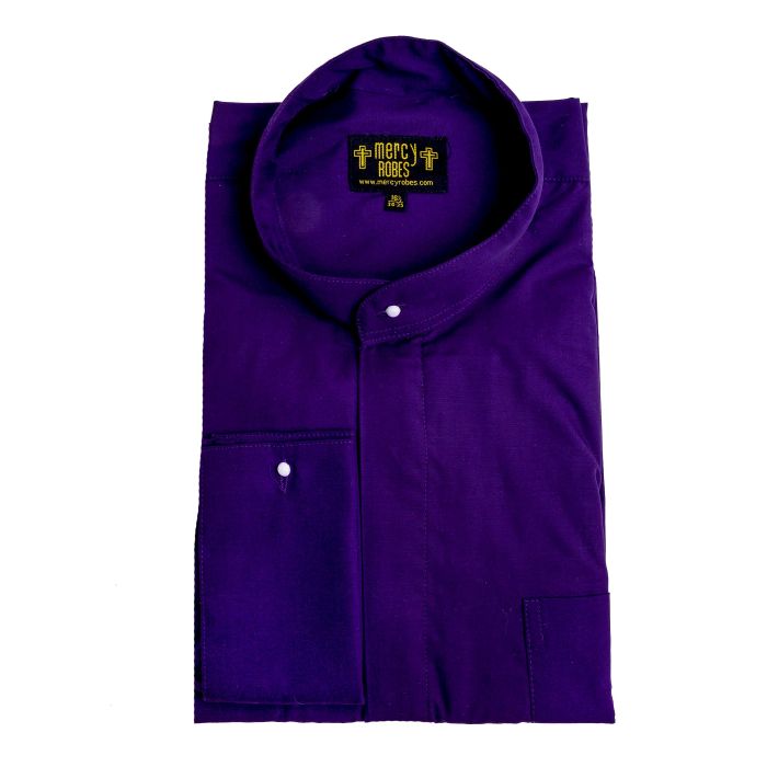Mens Long Sleeve Roman Pontiff Full Collar Clergy Shirt (Blue Purple)