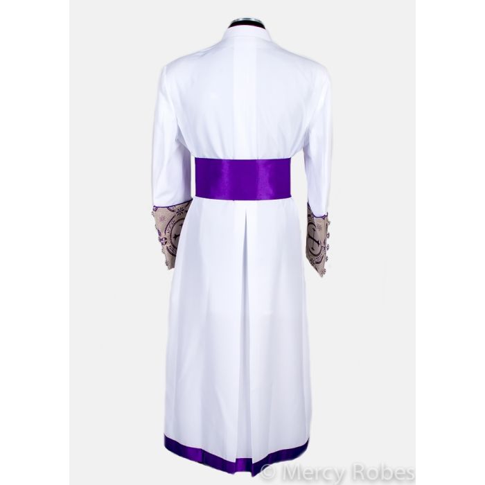 Mens Clergy Robe Cassock Chimere Band Cinture Style Mercy 2018 A White Purple Gold LT