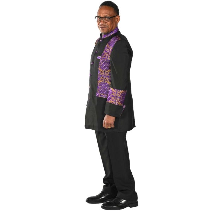  Mens Clergy Jacket & Pants Style CJ094 (Black/Purple-Gold Lt)
