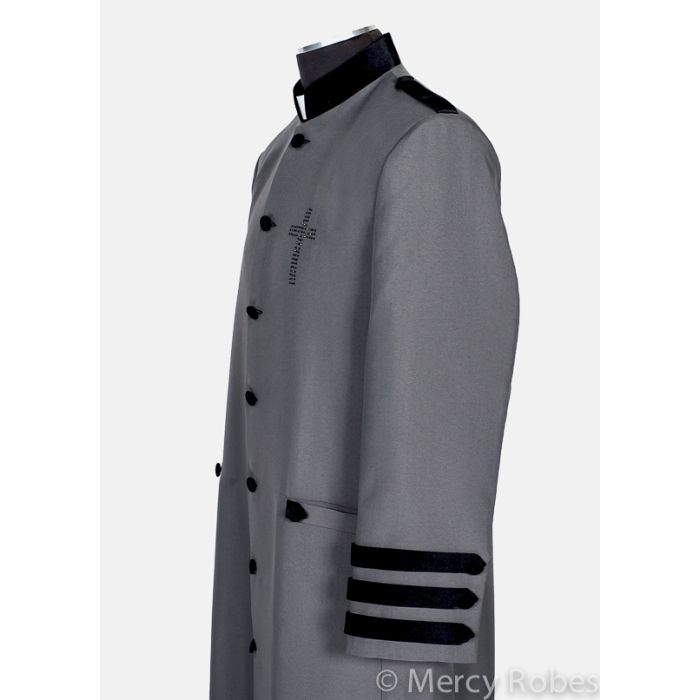 Mens Clergy Cassock Robe Style (Baf138 Grey/Black)
